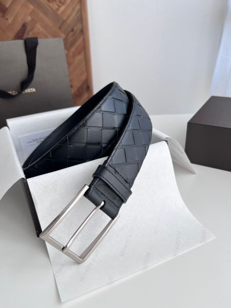 보테가베네타 인트레치아토 레더 실버 버클 벨트 4.0cm