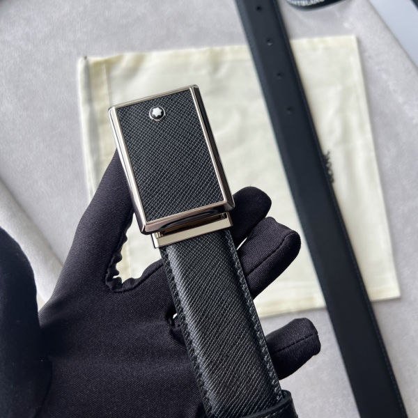 몽블랑 사각 스틸 클래식 레더벨트3.0cm W768150