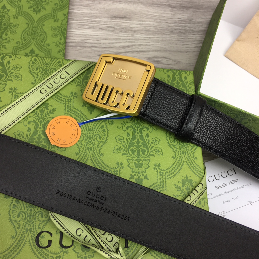 GU. 모노그램 1921 스퀘어 버클 블랙 벨트 3컬러 3.5cm
