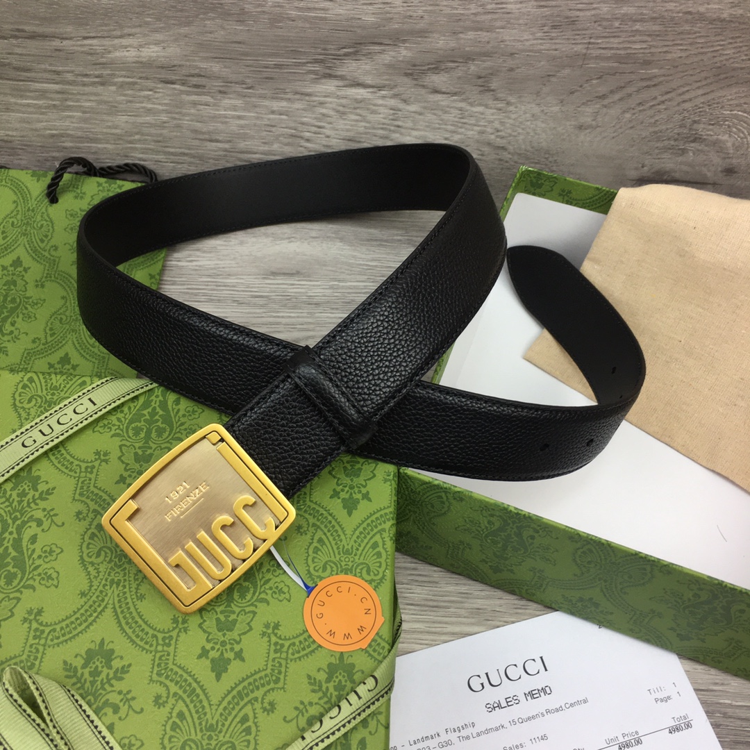 GU. 모노그램 1921 스퀘어 버클 블랙 벨트 3컬러 3.5cm