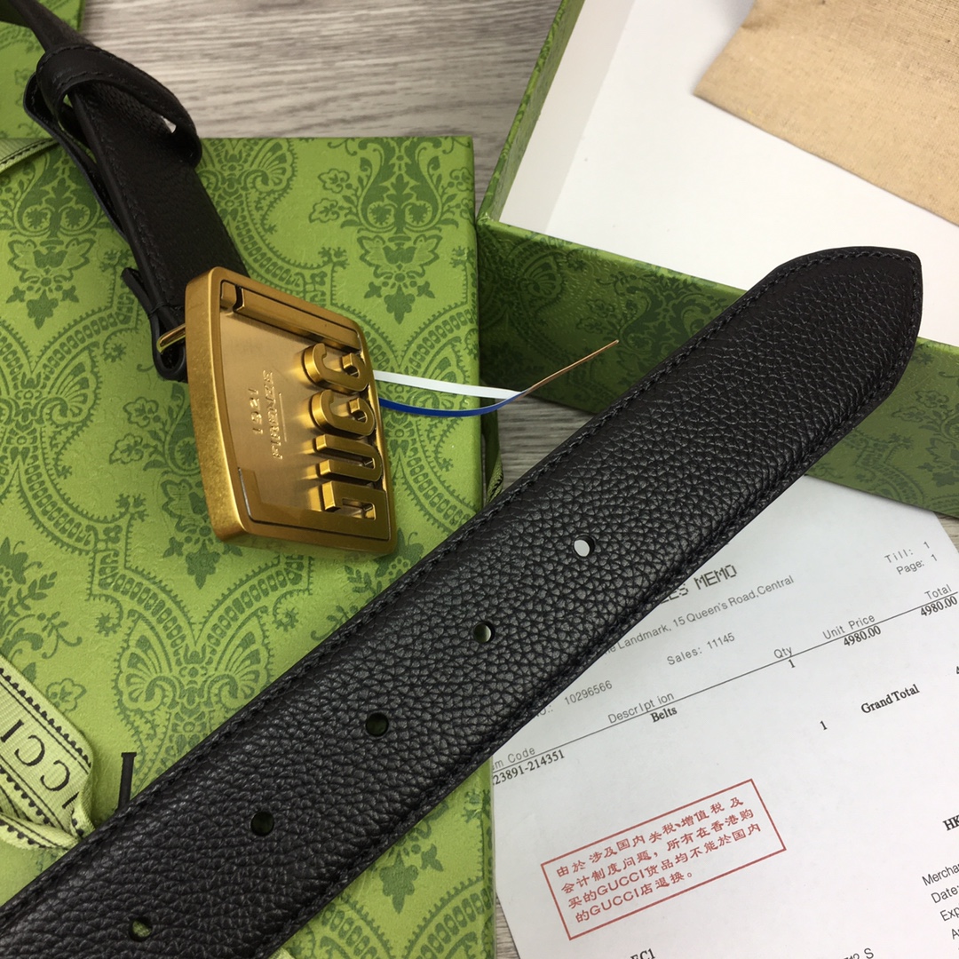 GU. 모노그램 1921 스퀘어 버클 블랙 벨트 3컬러 3.5cm