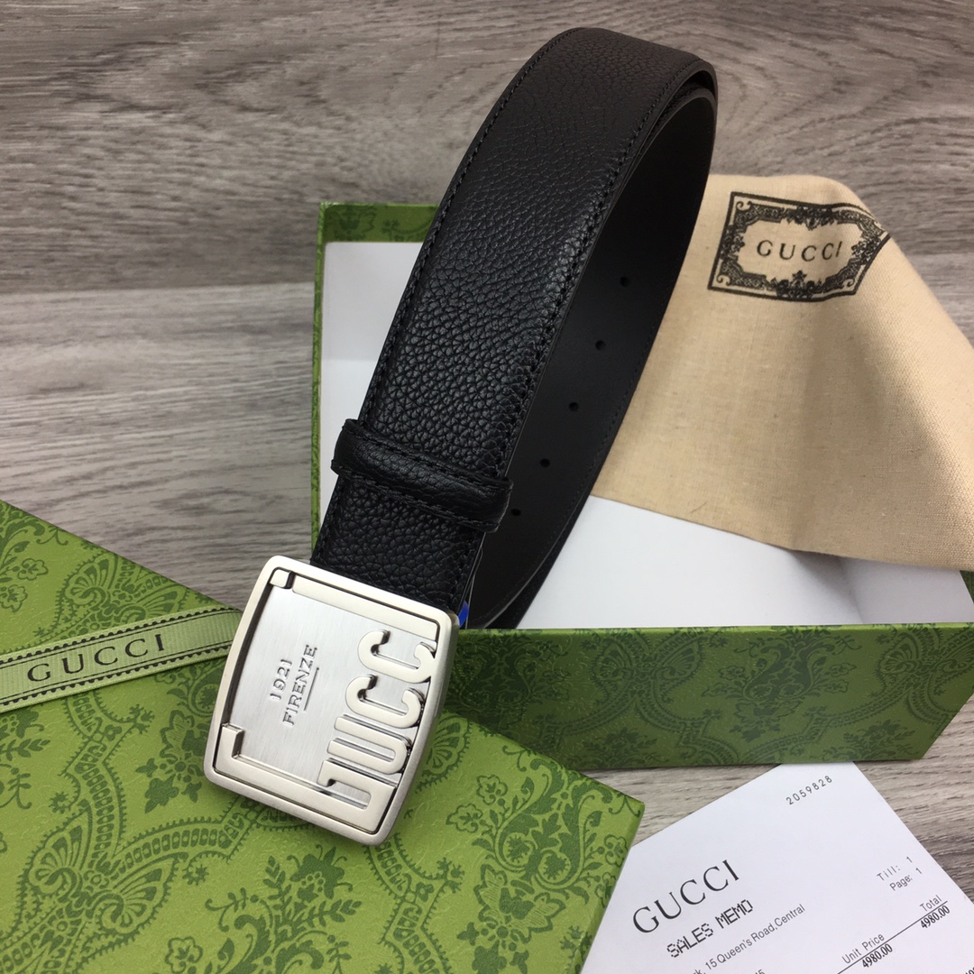 GU. 모노그램 1921 스퀘어 버클 블랙 벨트 3컬러 3.5cm