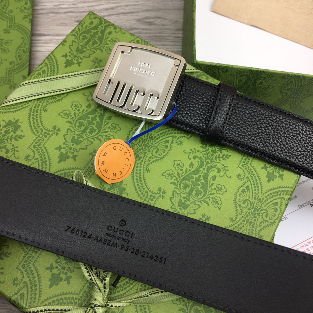 GU. 모노그램 1921 스퀘어 버클 블랙 벨트 3컬러 3.5cm