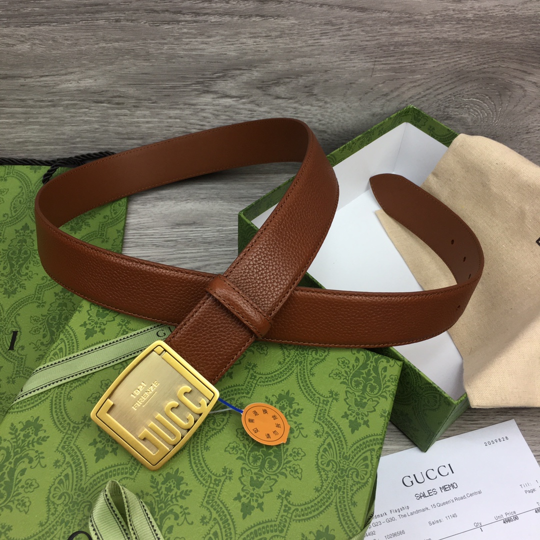 GU. 모노그램 1921 스퀘어 버클 브라운 벨트 3컬러 3.5cm
