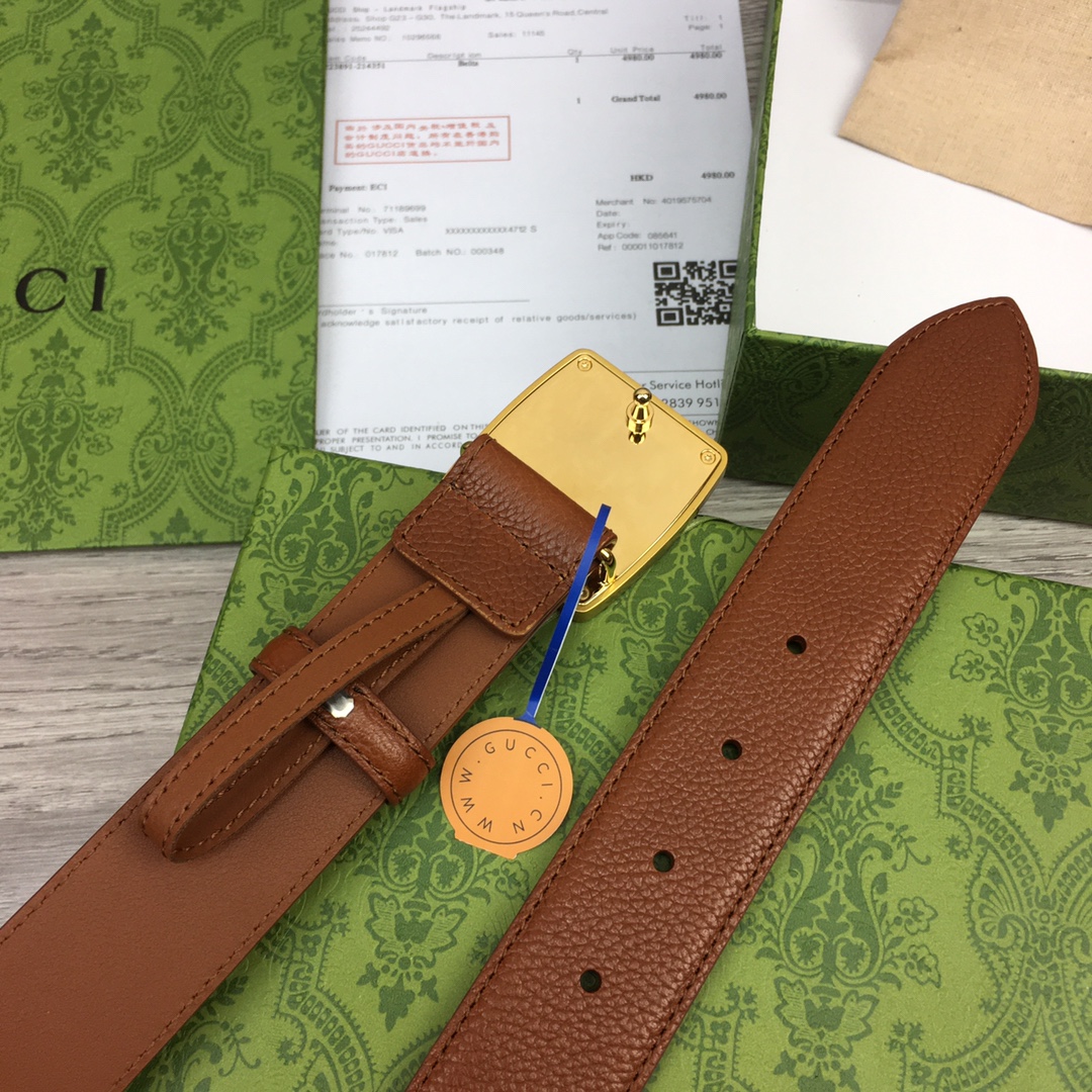 GU. 모노그램 1921 스퀘어 버클 브라운 벨트 3컬러 3.5cm