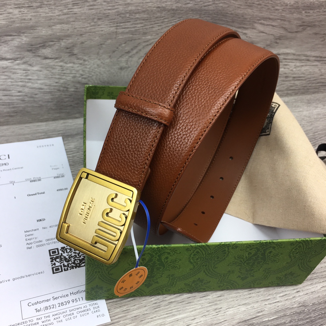 GU. 모노그램 1921 스퀘어 버클 브라운 벨트 3컬러 3.5cm