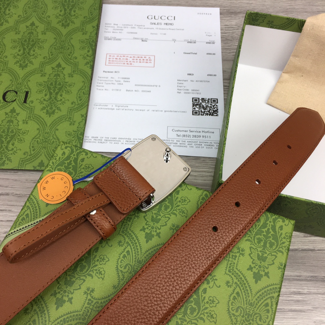 GU. 모노그램 1921 스퀘어 버클 브라운 벨트 3컬러 3.5cm