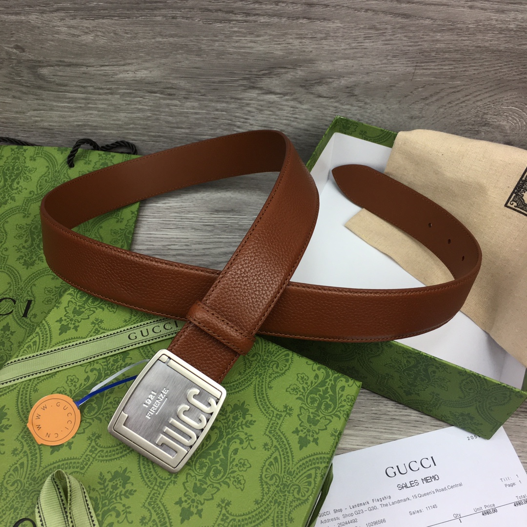 GU. 모노그램 1921 스퀘어 버클 브라운 벨트 3컬러 3.5cm