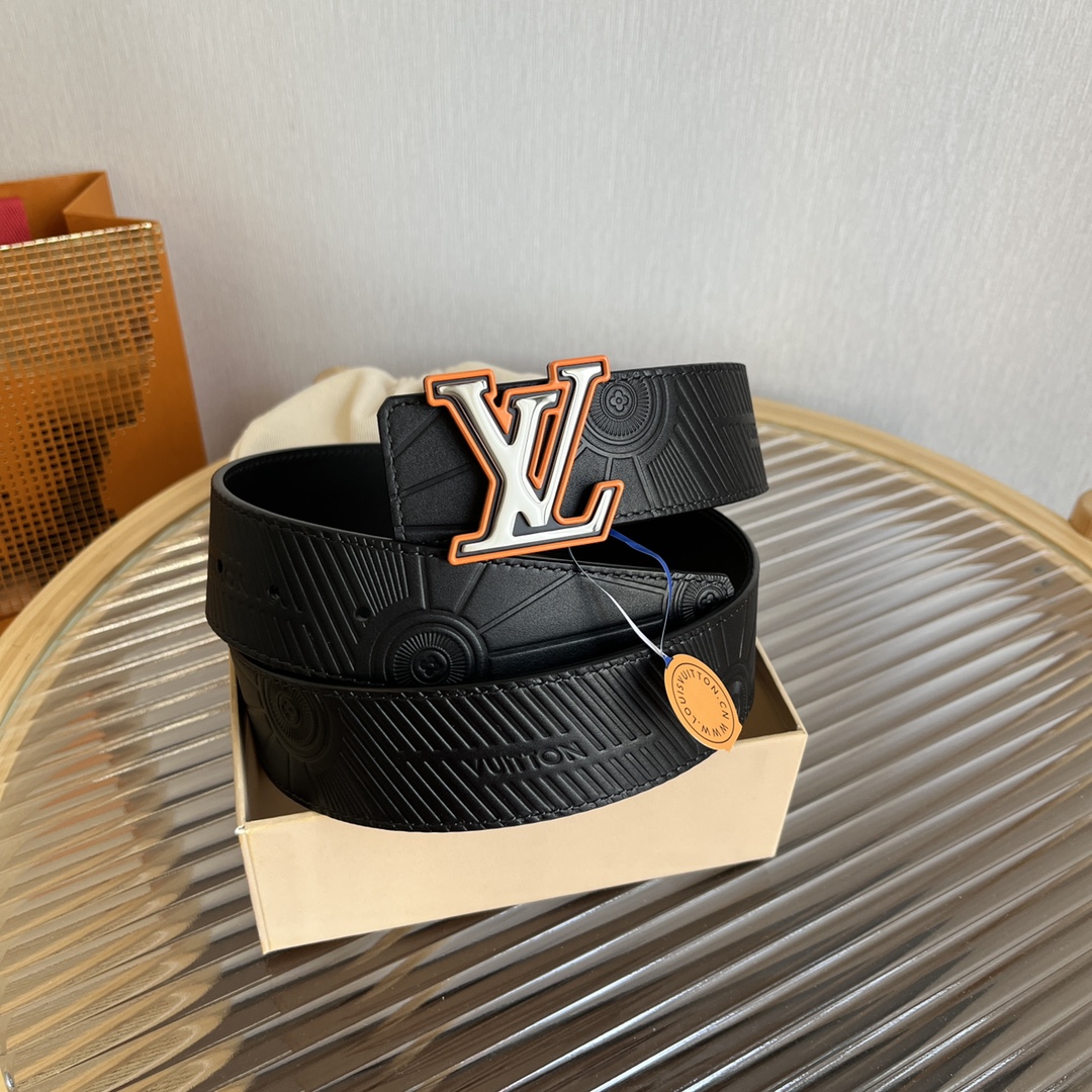 L. 가죽 LV 4cm 엠보 양면 벨트 블랙