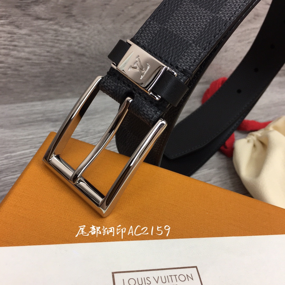 L. 퐁뇌프 3.5cm 체커보드 벨트 블랙
