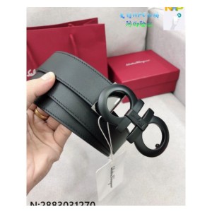 살바토레페라가모 무광 블랙 버클 가죽 벨트 3.5cm