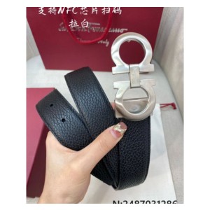 살바토레페라가모 실버 버클 가죽 블랙 벨트 3.5cm