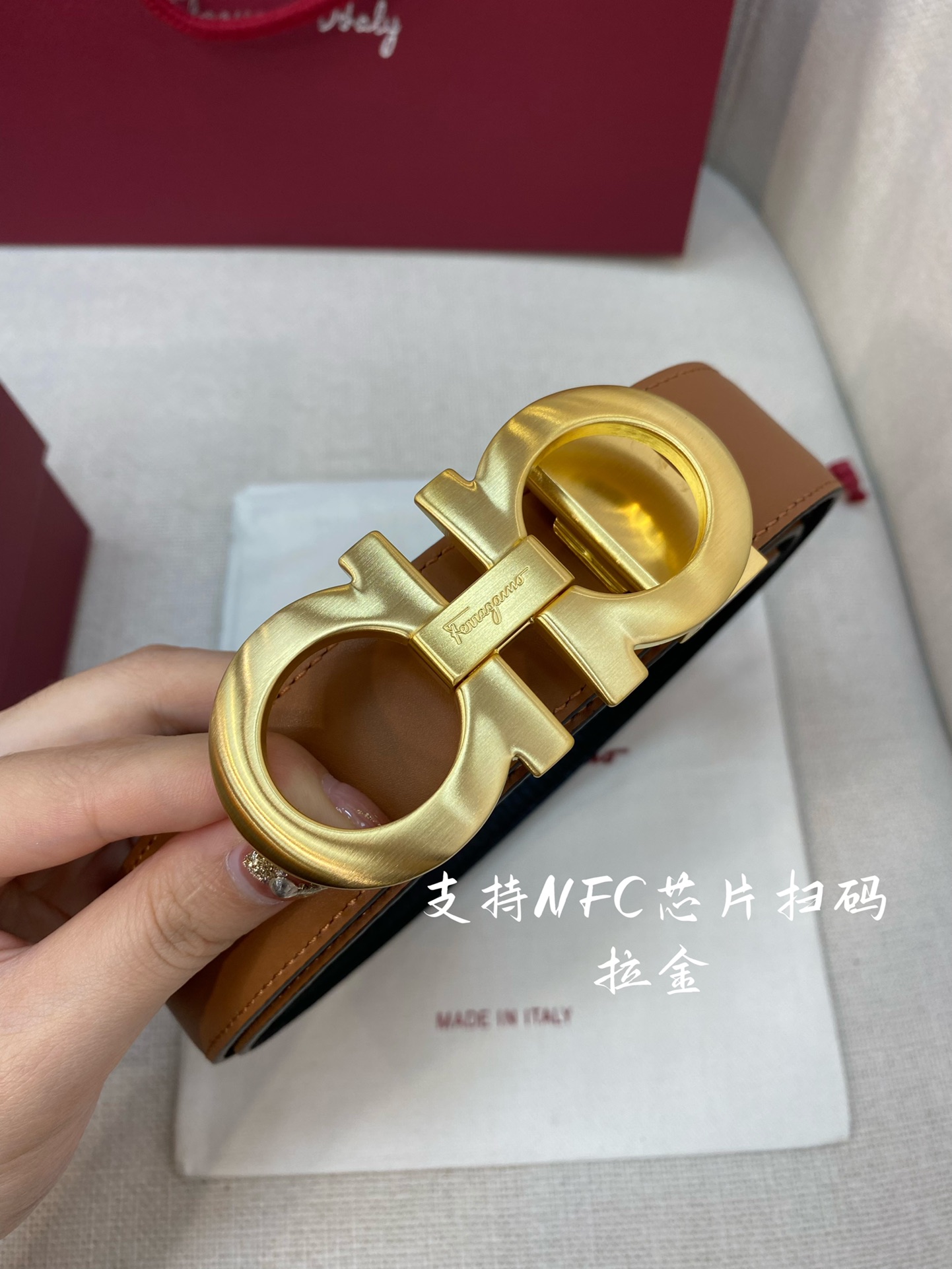 살바토레페라가모 골드 버클 브라운 벨트 3.5cm