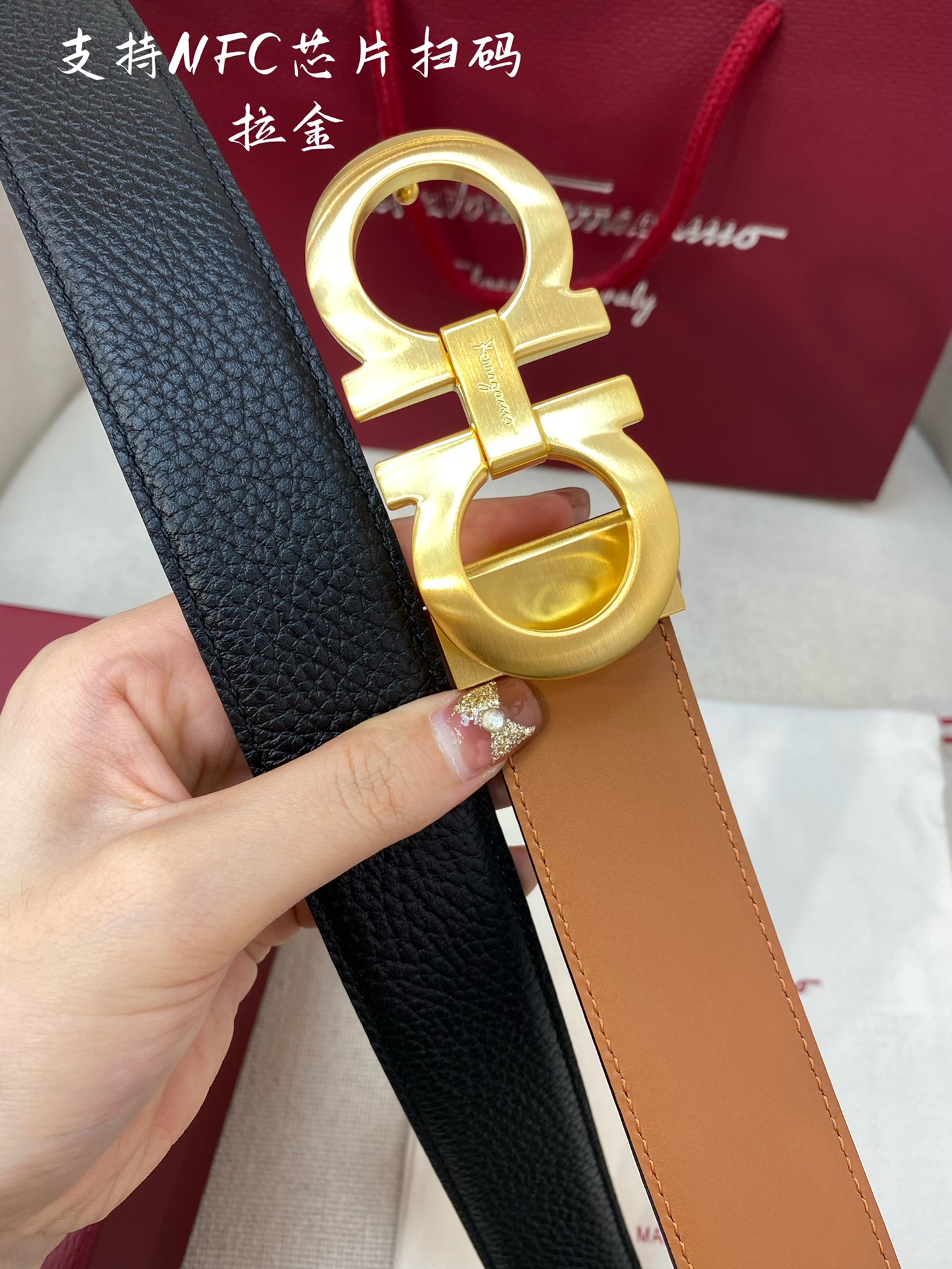 살바토레페라가모 골드 버클 브라운 벨트 3.5cm
