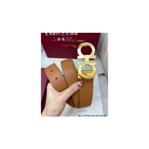 살바토레페라가모 골드 버클 브라운 벨트 3.5cm