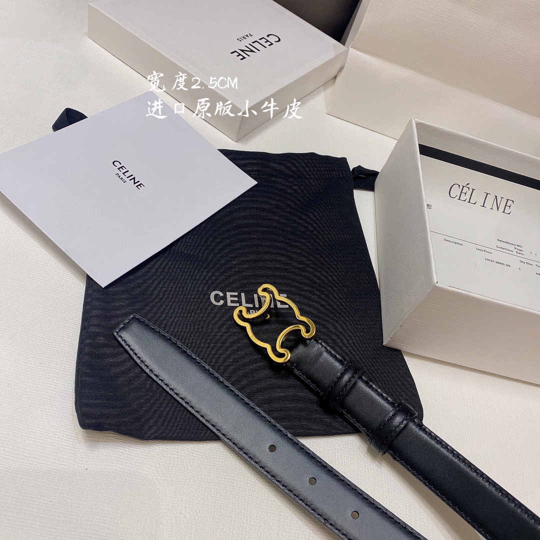 CE. 골드 트리오페 버클 블랙 벨트 2.5cm