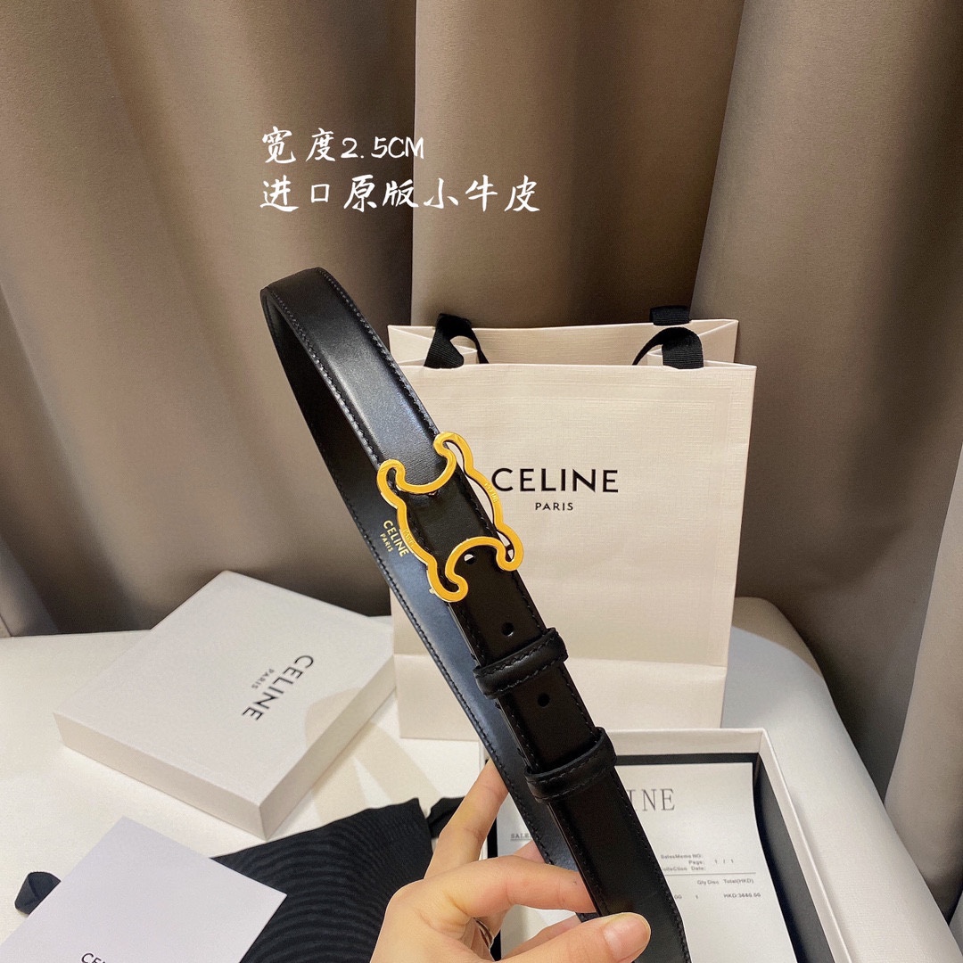 CE. 골드 트리오페 버클 블랙 벨트 2.5cm