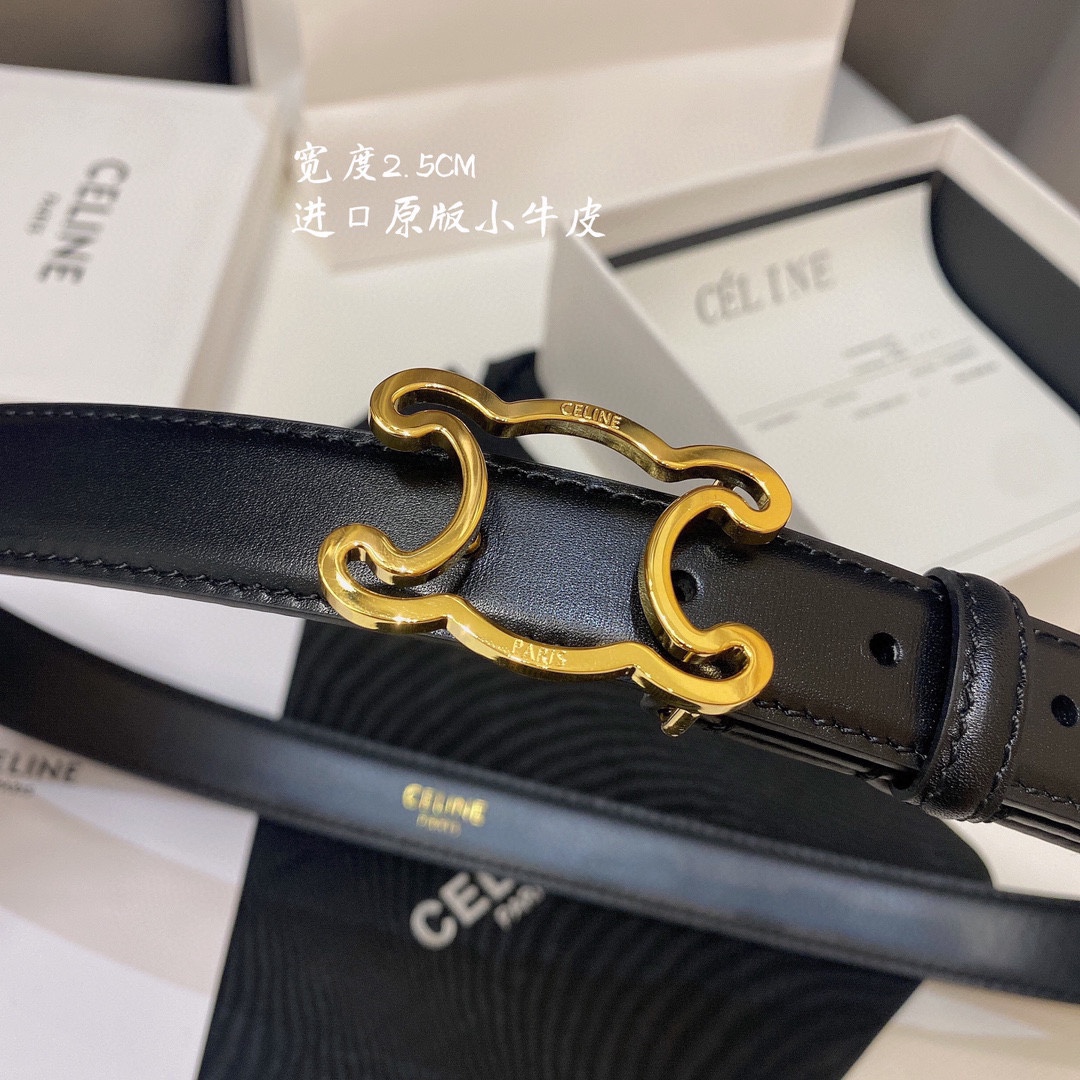 CE. 골드 트리오페 버클 블랙 벨트 2.5cm