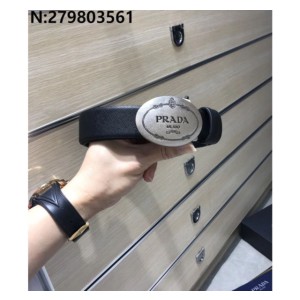 프라다 모노그램 타원형버클 양면 벨트 3.5cm
