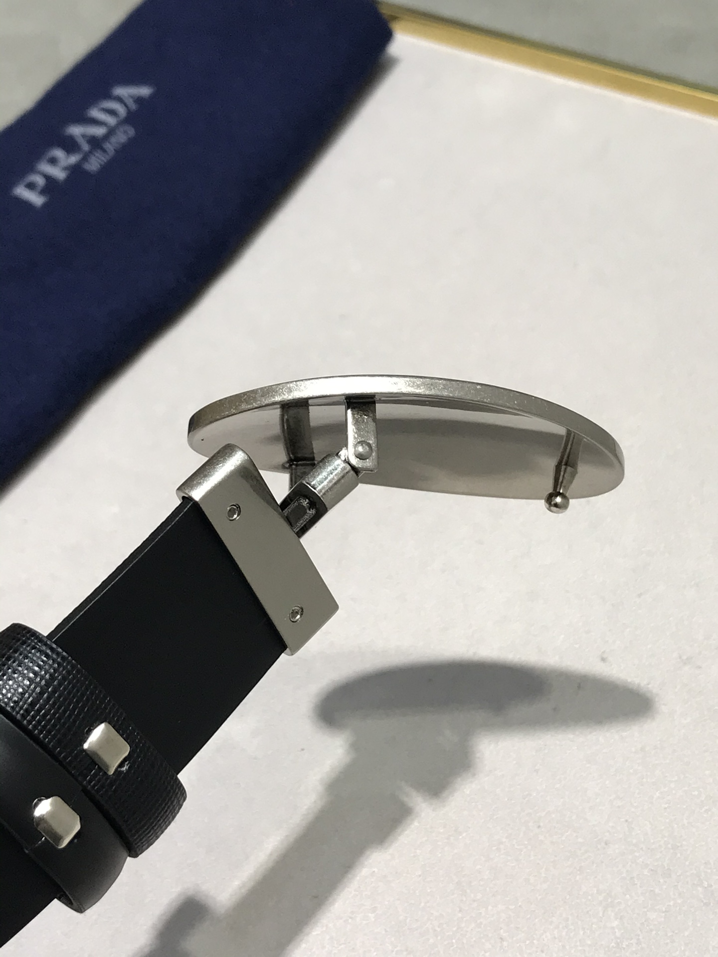 프라다 모노그램 타원형버클 양면 벨트 3.5cm