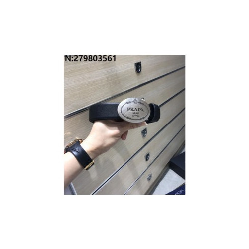 프라다 모노그램 타원형버클 양면 벨트 3.5cm