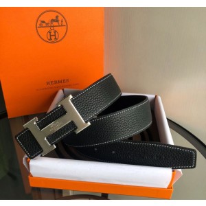 에르메스 실버 H버클 벨트 블랙 38mm