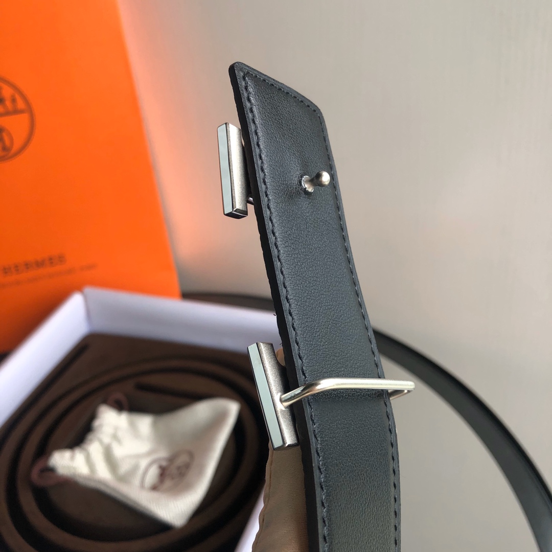 에르메스 실버 H버클 벨트 블랙 38mm