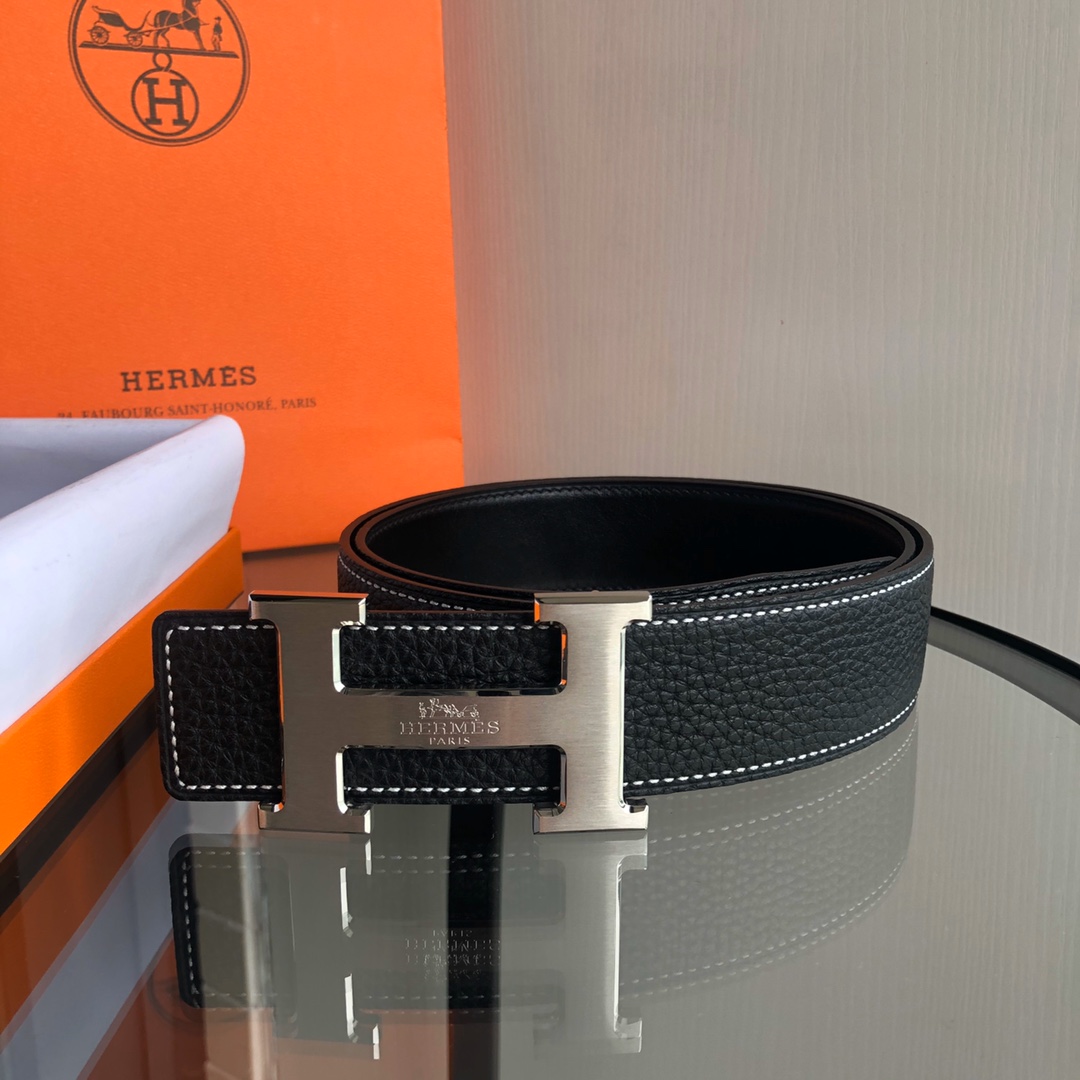 에르메스 실버 H버클 벨트 블랙 38mm