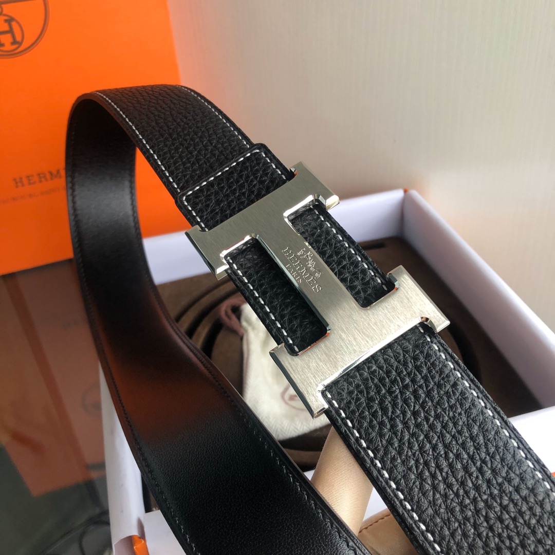 에르메스 실버 H버클 벨트 블랙 38mm