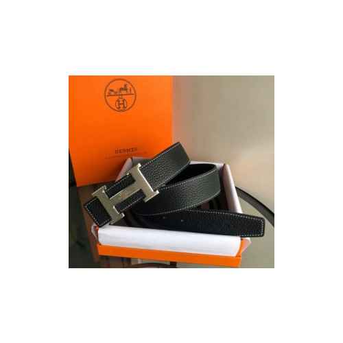 에르메스 실버 H버클 벨트 블랙 38mm