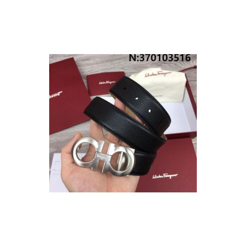 살바토레페라가모 은색버클 양가죽 벨트 3.5cm