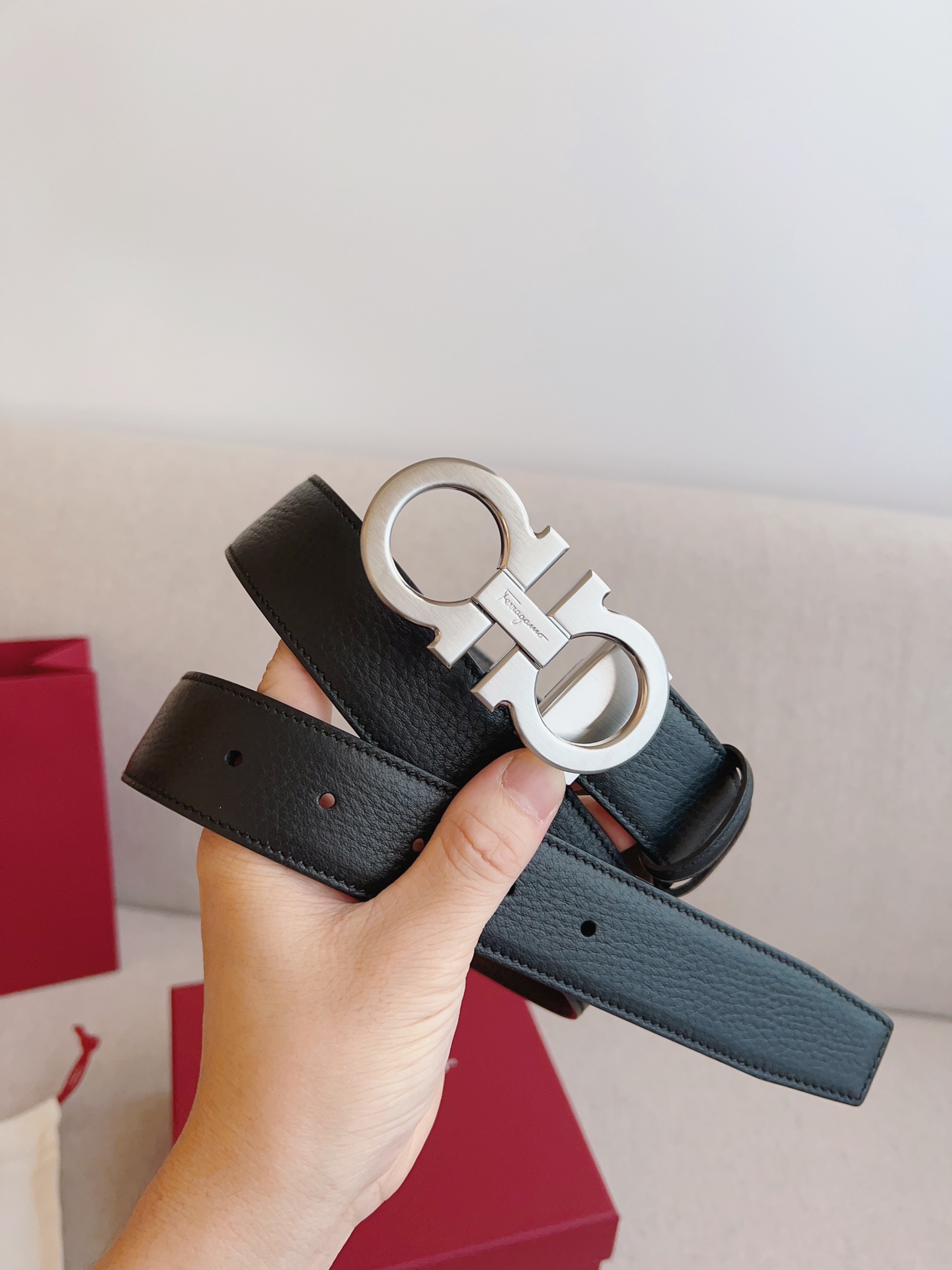 살바토레페라가모 모노그램 레더 벨트 2컬러 3.5cm