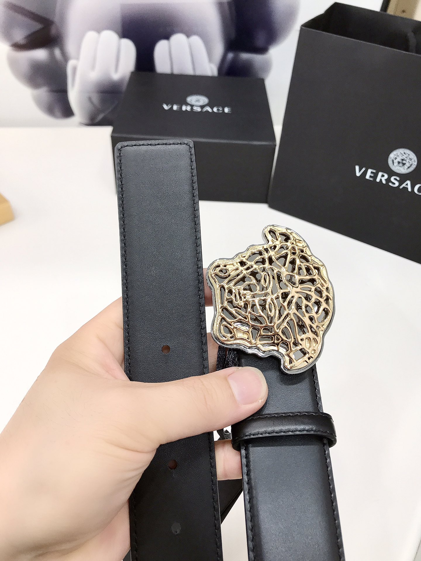 베르사체 Medusa 금장 벨트 4.0cm