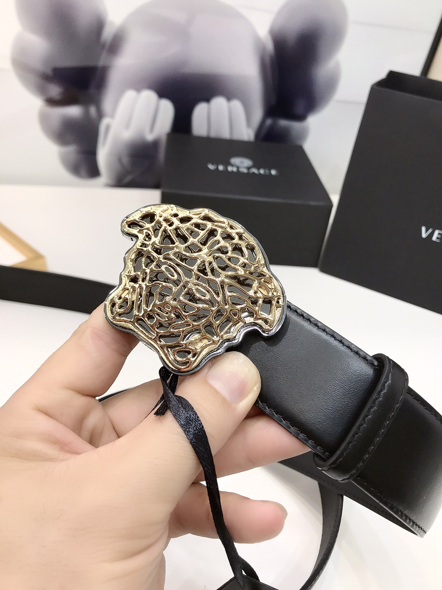 베르사체 Medusa 금장 벨트 4.0cm