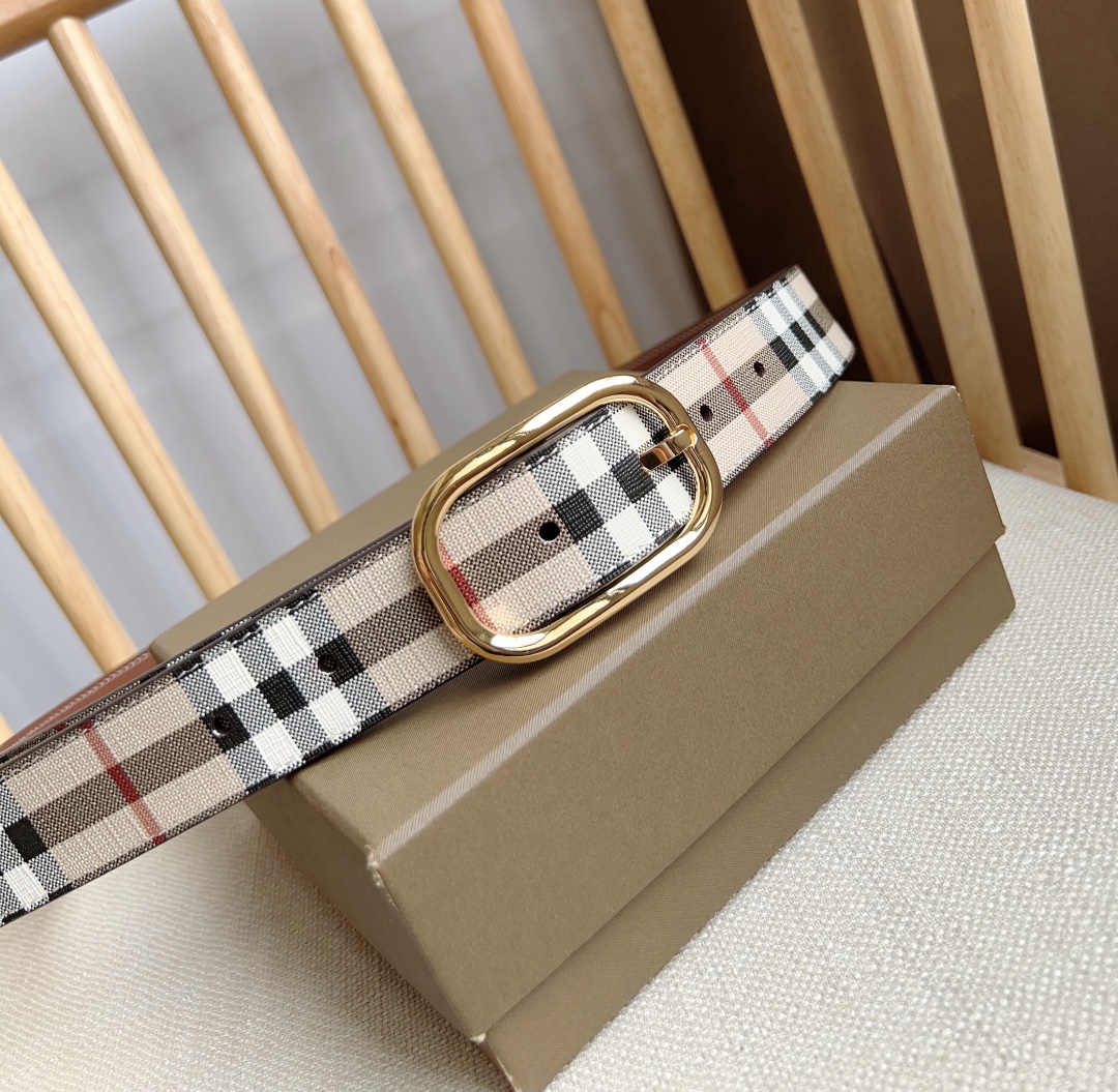 버*리 빈티지 체크 금장 벨트 3.0cm