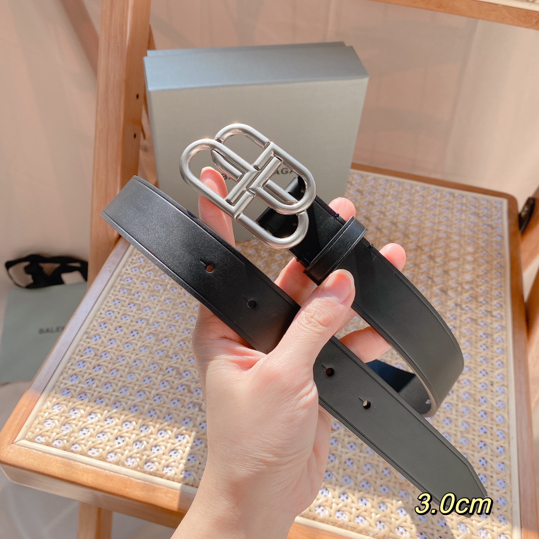 발렌시아가 레더 BB버클 벨트 2종 실버