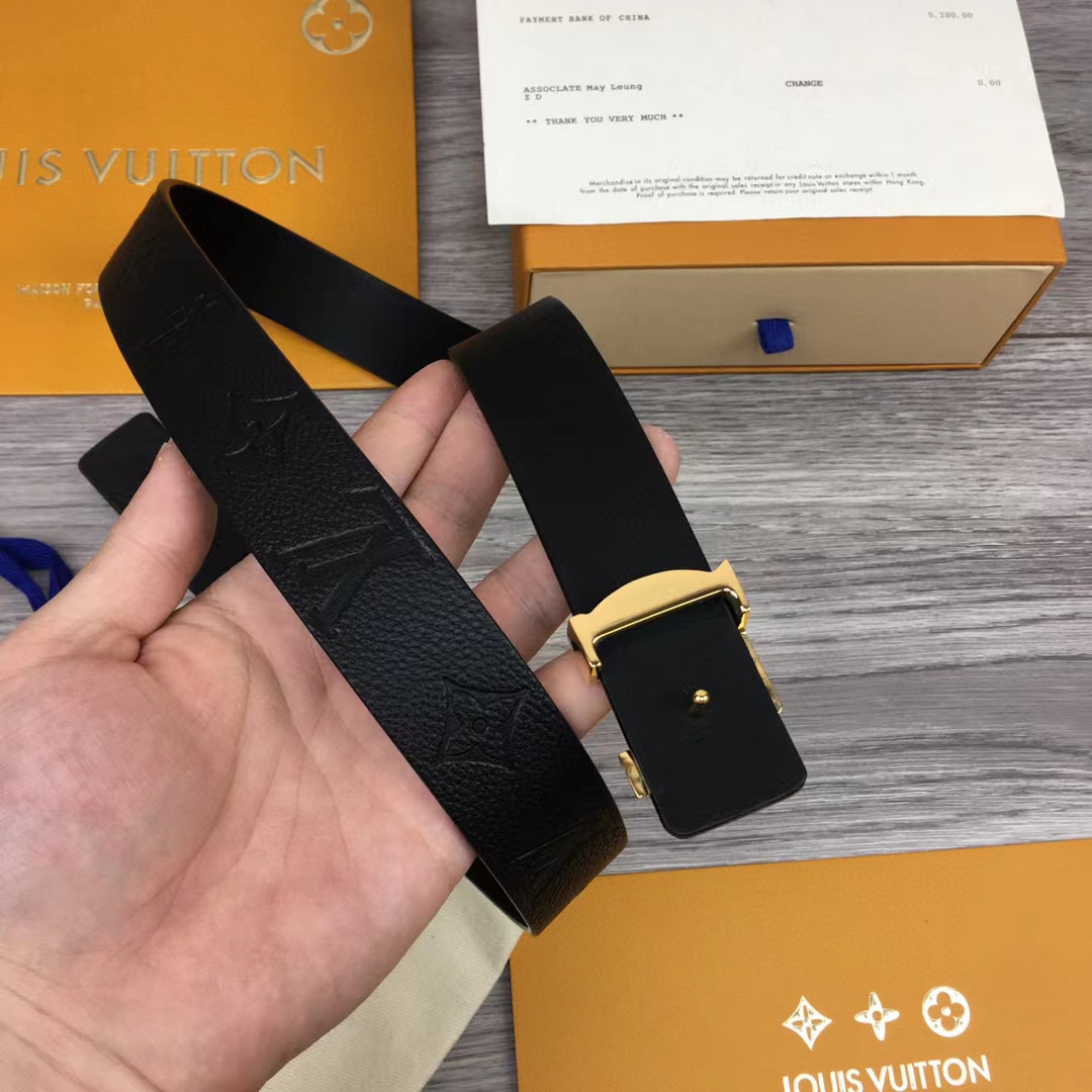 루이비통 여성용 모노그램 가죽 벨트 블랙 3cm