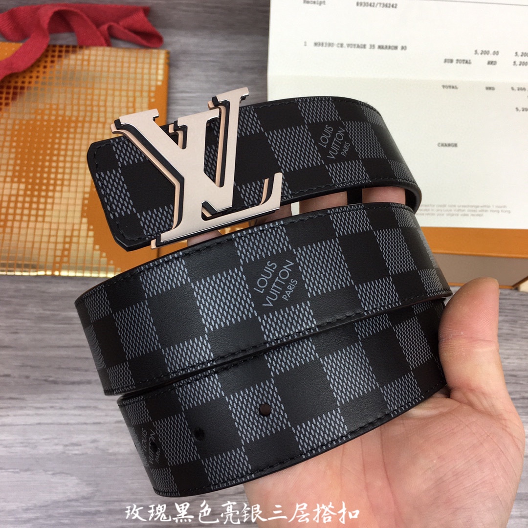 루이비통 삼색 LV로고 체커보드 벨트 4cm