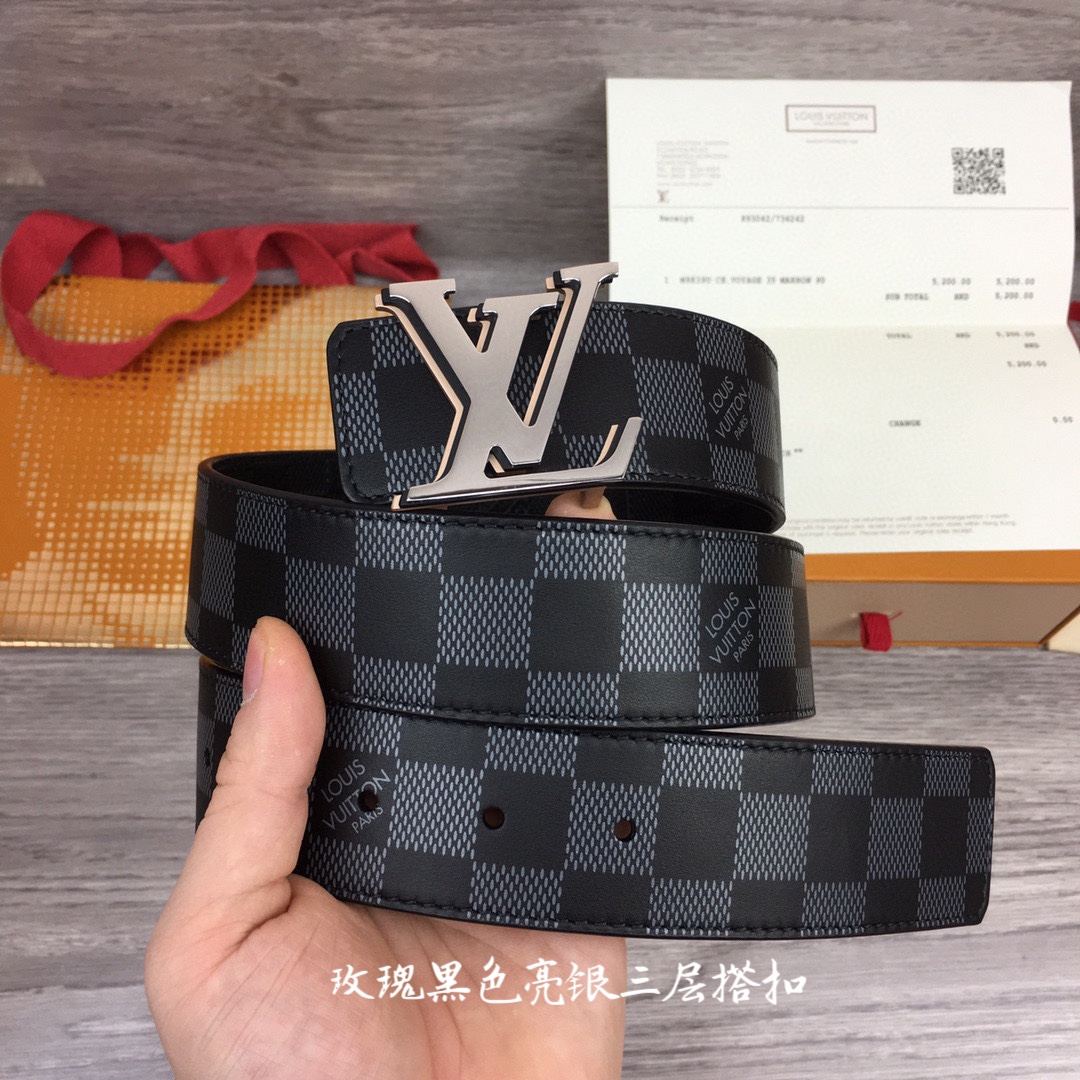 루이비통 삼색 LV로고 체커보드 벨트 4cm