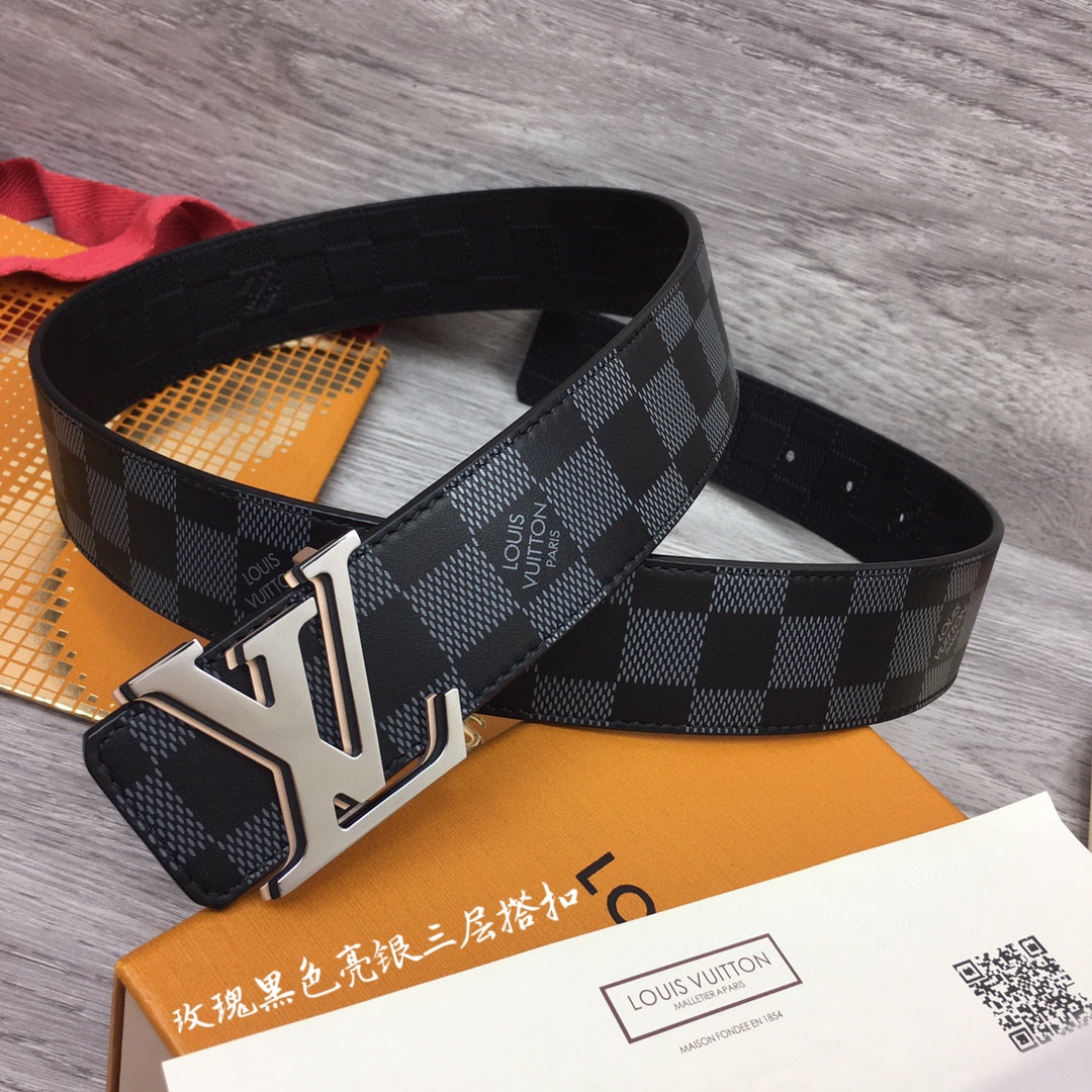 루이비통 삼색 LV로고 체커보드 벨트 4cm