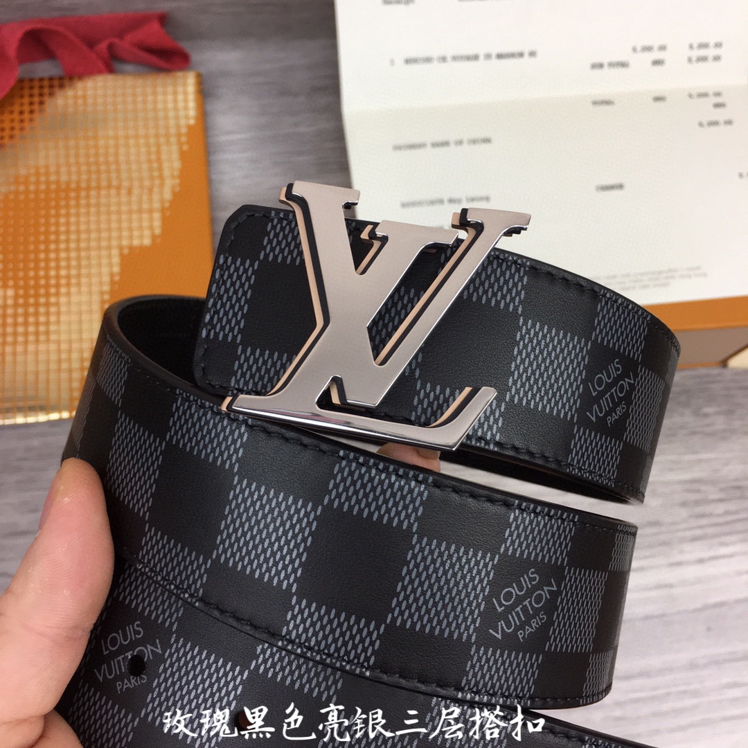 루이비통 삼색 LV로고 체커보드 벨트 4cm