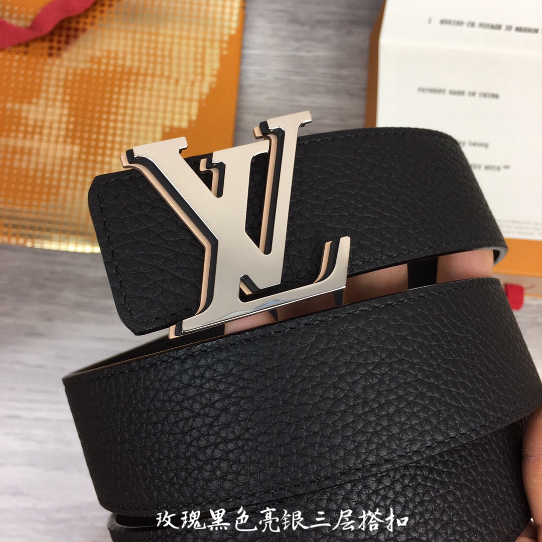 루이비통 삼색 LV로고 리치 무늬 벨트 블랙 4cm