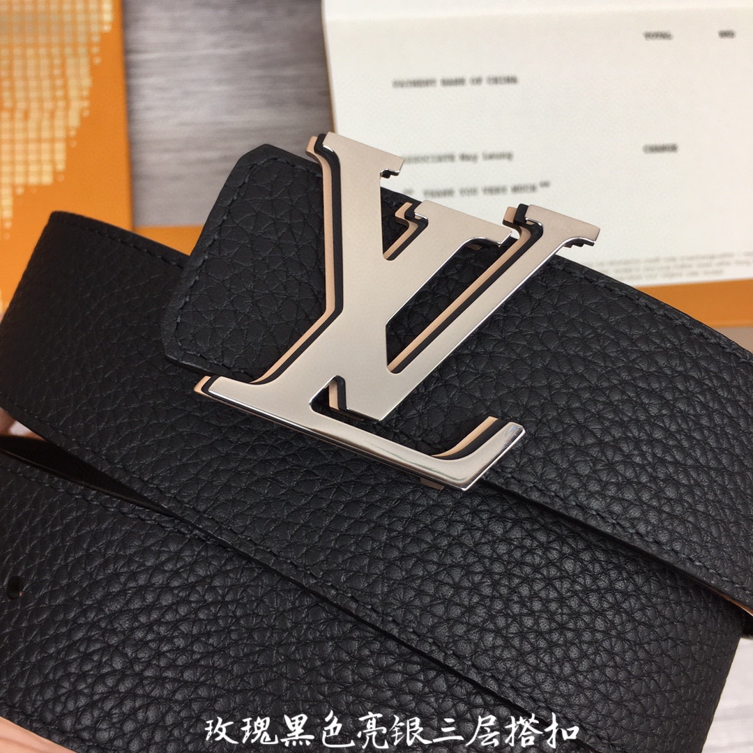 루이비통 삼색 LV로고 리치 무늬 벨트 블랙 4cm