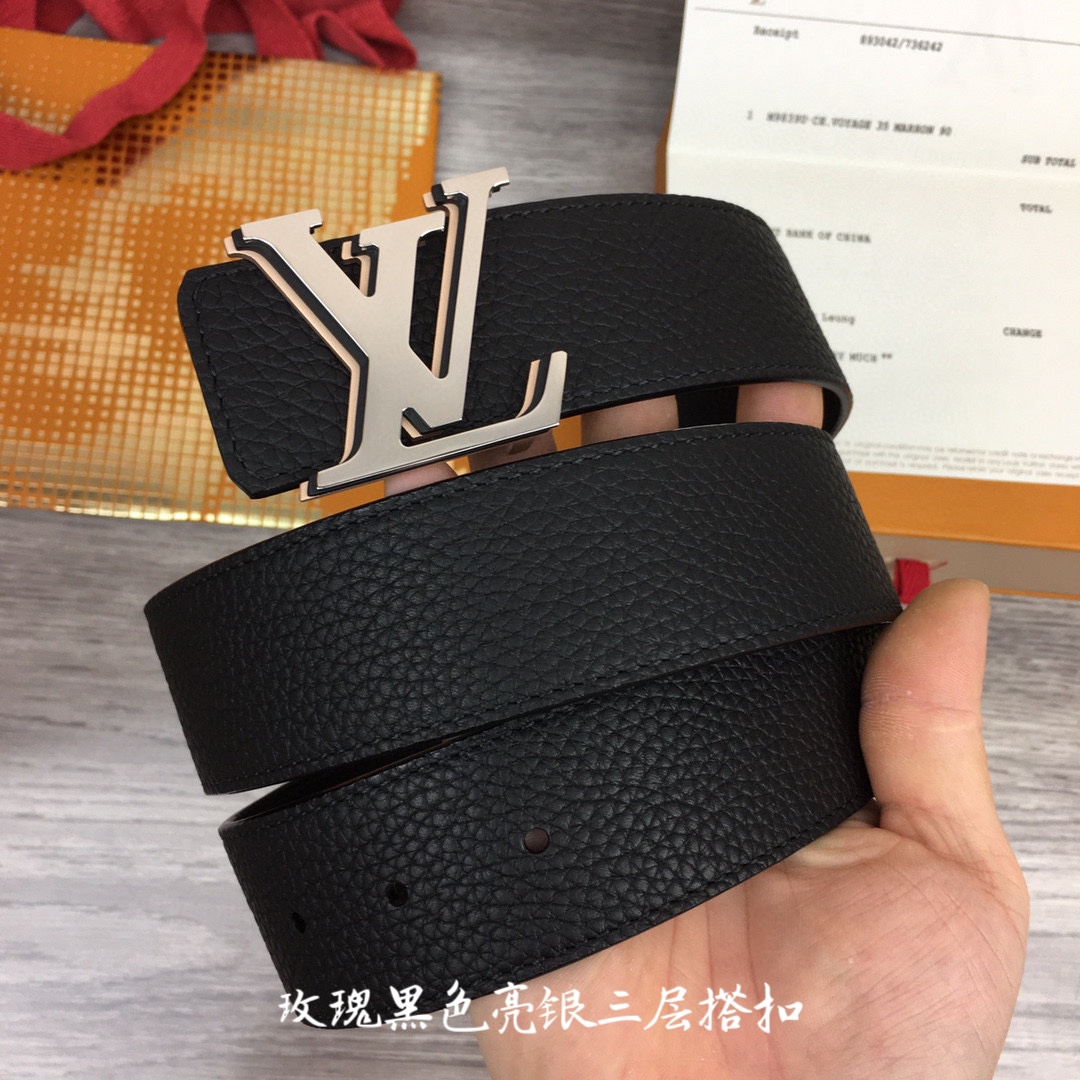 루이비통 삼색 LV로고 리치 무늬 벨트 블랙 4cm