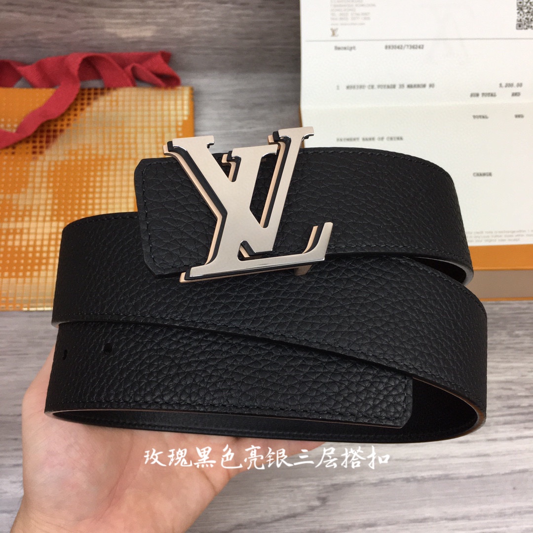 루이비통 삼색 LV로고 리치 무늬 벨트 블랙 4cm