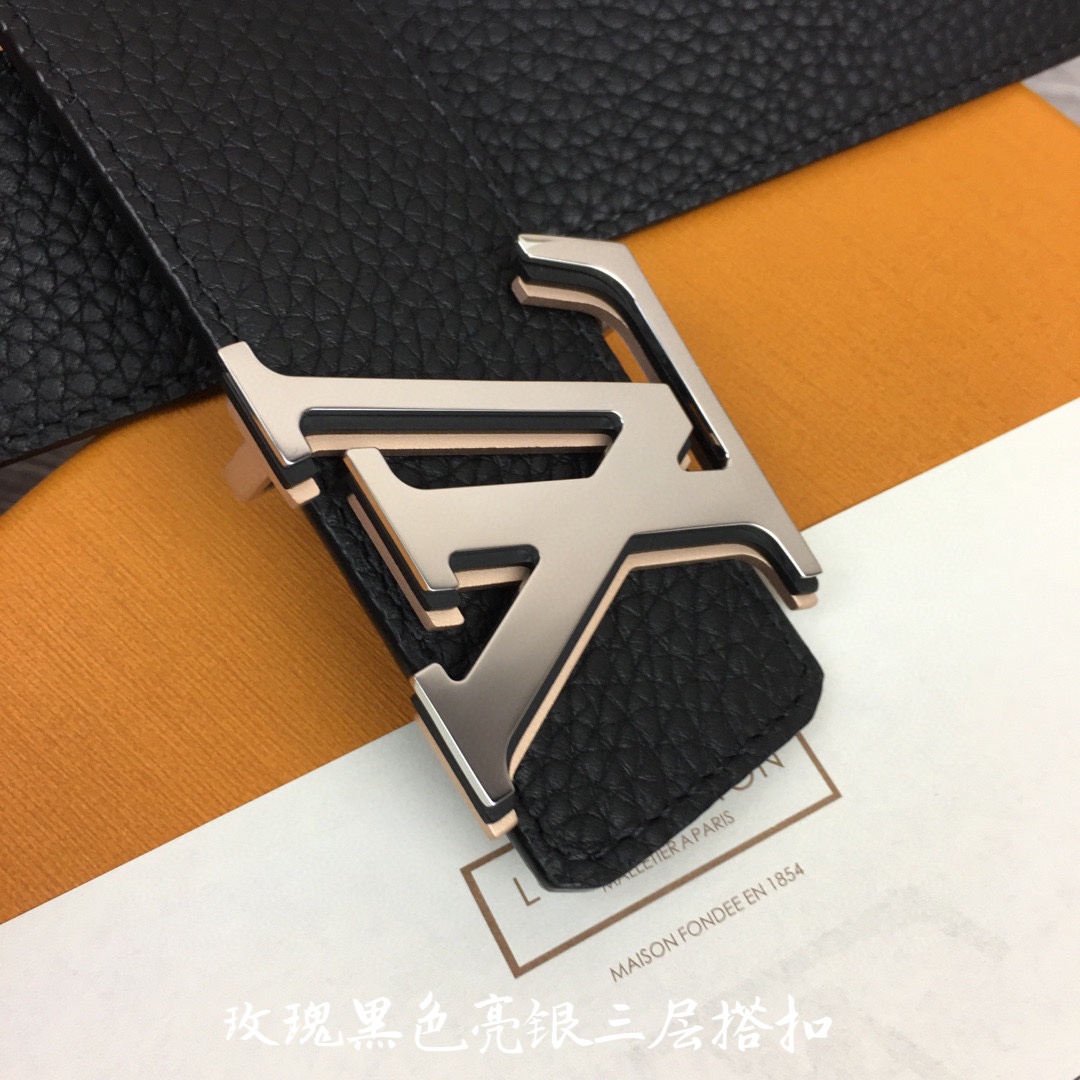 루이비통 삼색 LV로고 리치 무늬 벨트 블랙 4cm