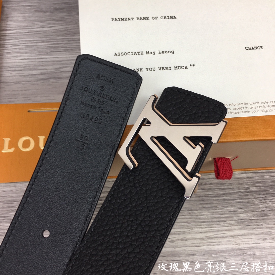 루이비통 삼색 LV로고 리치 무늬 벨트 블랙 4cm