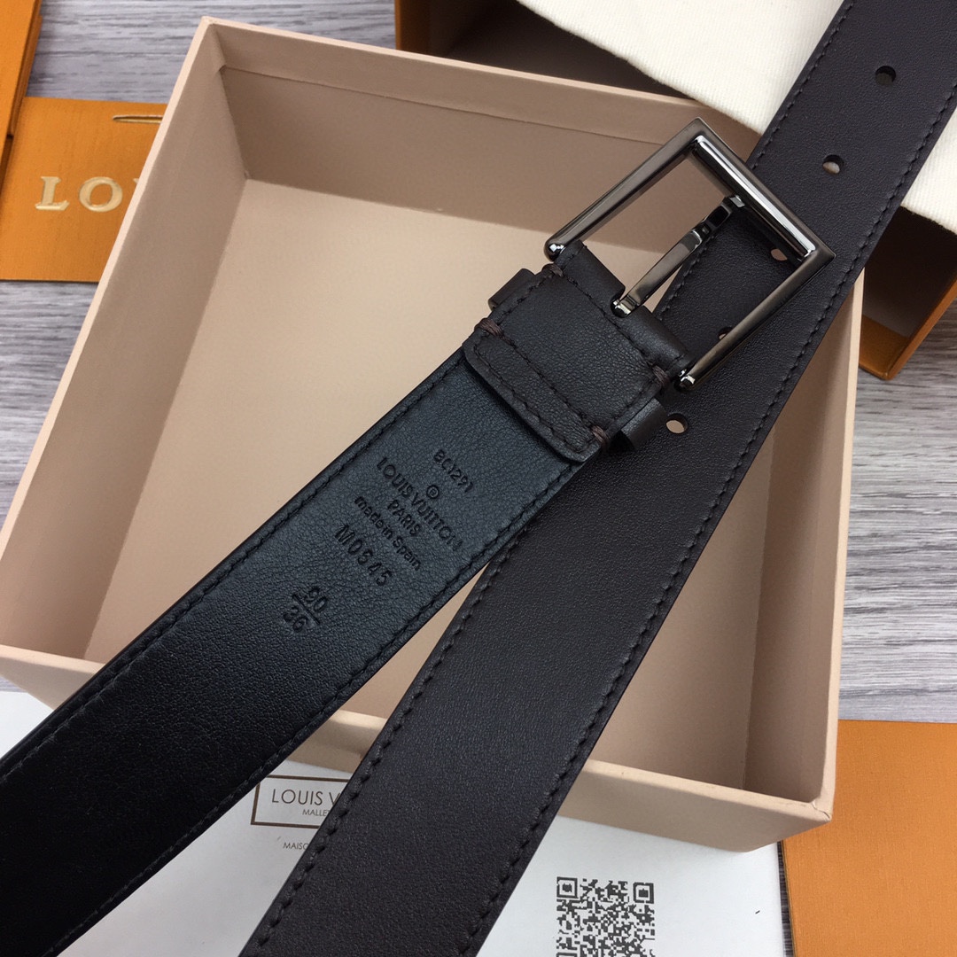 루이비통 레더 실버 버클 LV 각인 벨트 3.5cm 3컬러