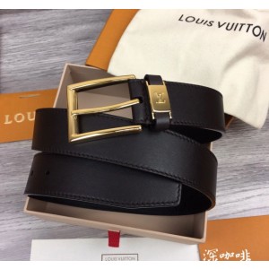 루이비통 레더 골드 버클 LV 각인 벨트 3.5cm 3컬러