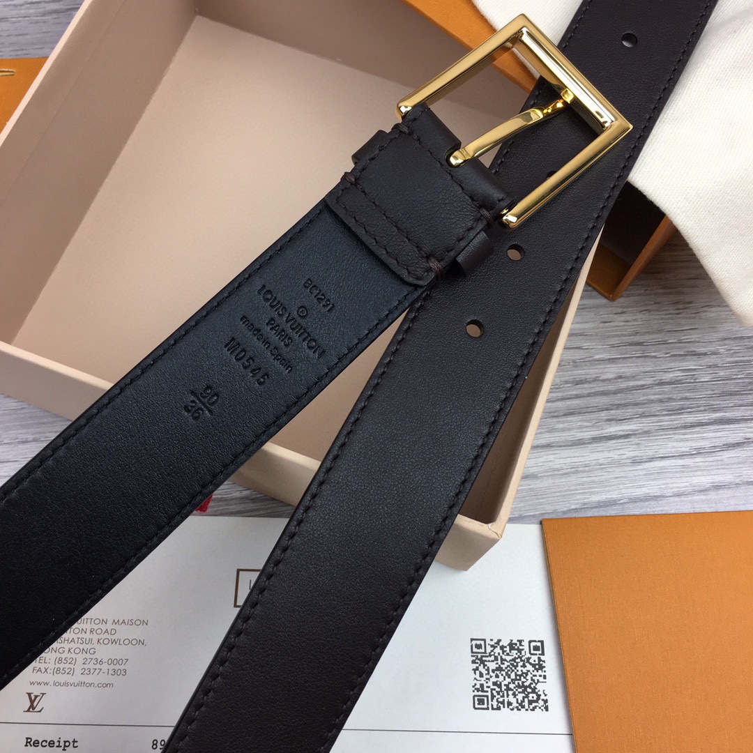 루이비통 레더 골드 버클 LV 각인 벨트 3.5cm 3컬러